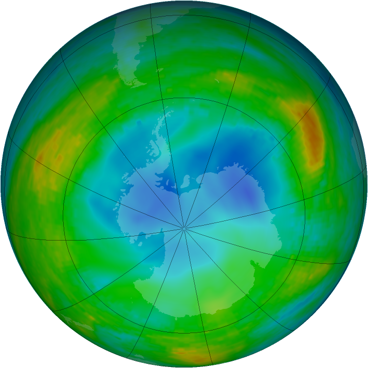 Antarctic ozone map for 23 July 1990